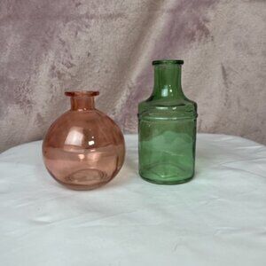 Bundle (2) Glass Small Vases Green & Pink